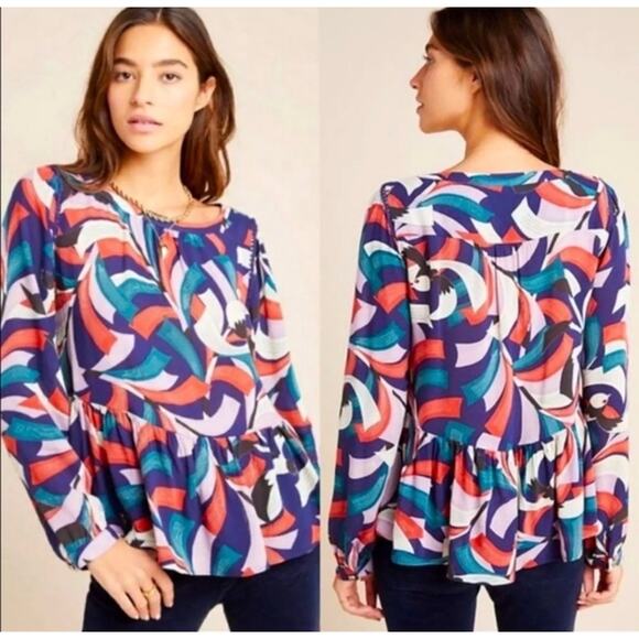 Anthropologie Tops - Maeve by Anthropologie‎ Cheyenne Peplum Birds Blouse Top Multicolor Size Small